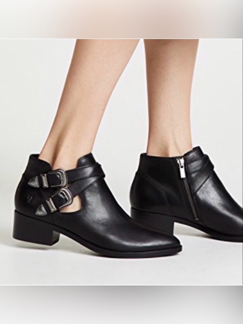 Frye Ray Western Black Leather Shootie Ankle Boots Buckle Boho Cowgirl Size 10 - Picture 9 of 9